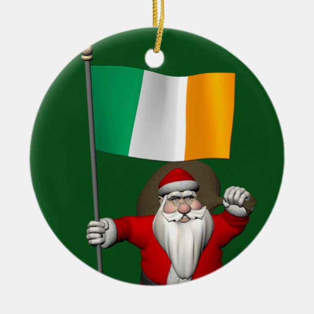 Adorno De Cerámica Jolly Santa Claus Con El Fin De Irlanda (Frente)