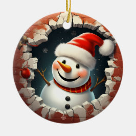 Adorno De Cerámica Jolly Snowman Santa Hat - 3D
