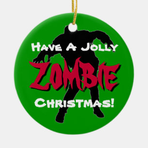 Adorno De Cerámica Jolly Zombie Christmas Custom Ornament (Green)