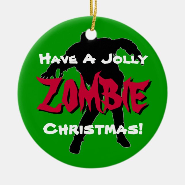 Adorno De Cerámica Jolly Zombie Christmas Custom Ornament (Green) (Frente)