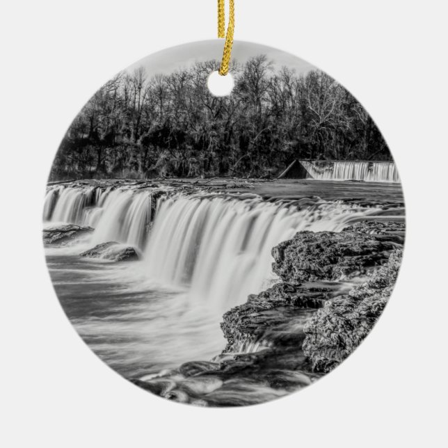 Adorno De Cerámica Joplin Grand Falls Overview Grayscale Ornament (Frente)
