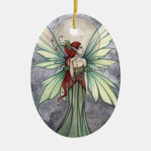 Adorno De Cerámica Josephina Lovely Green Fairy Art Ornament (Frente)