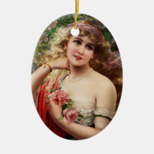 Adorno De Cerámica Joven Dama Con Rosas