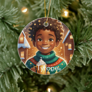 Adorno De Cerámica Joven Navidades afroamericano alegre