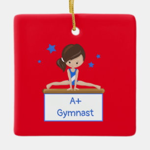 Adorno De Cerámica Jóvenes Brunette Gymnast Personalizado personaliza
