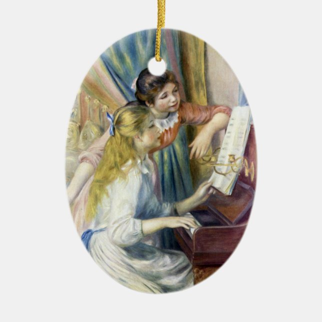 Adorno De Cerámica Jóvenes Chicas en el piano por Pierre Renoir (Frente)