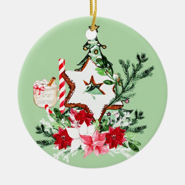 Adorno De Cerámica JOY Christmas Tree Flowers Candy Cane (Frente)