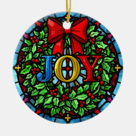Adorno De Cerámica Joy Christmas Wreath Stained Glass