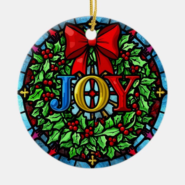 Adorno De Cerámica Joy Christmas Wreath Stained Glass (Frente)