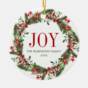 Adorno De Cerámica Joy Family Name Navidades Wreath