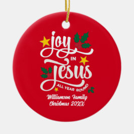 Adorno De Cerámica JOY IN JESUS Family Name Christian Christmas