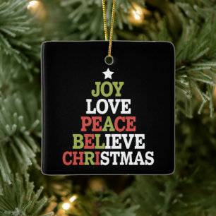 Adorno De Cerámica Joy Love Peace Belibe Christmas Tree Family
