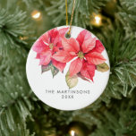 Adorno De Cerámica Joy Poinsettia Navidades coronaron con bayas<br><div class="desc">Navidades clásicos de Poinsettia Wreath</div>