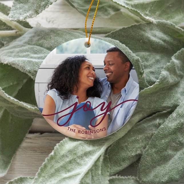 Adorno De Cerámica Joy Script | Family Name Double Sided Photo (Subido por el creador)