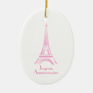 Adorno De Cerámica Joyeux Anniversaire Torre Eiffel Cumpleaños Francé