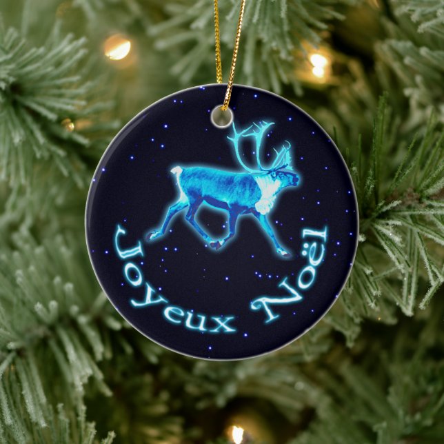 Adorno De Cerámica Joyeux Noё l - Blue Caribou (Reno) (Árbol)