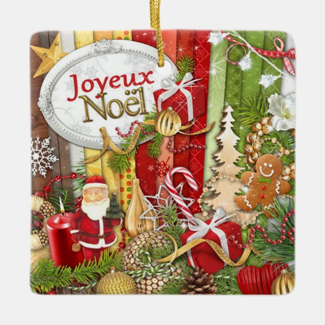 Adorno De Cerámica Joyeux Noel ( Feliz Navidad Francesa ) (Anverso)