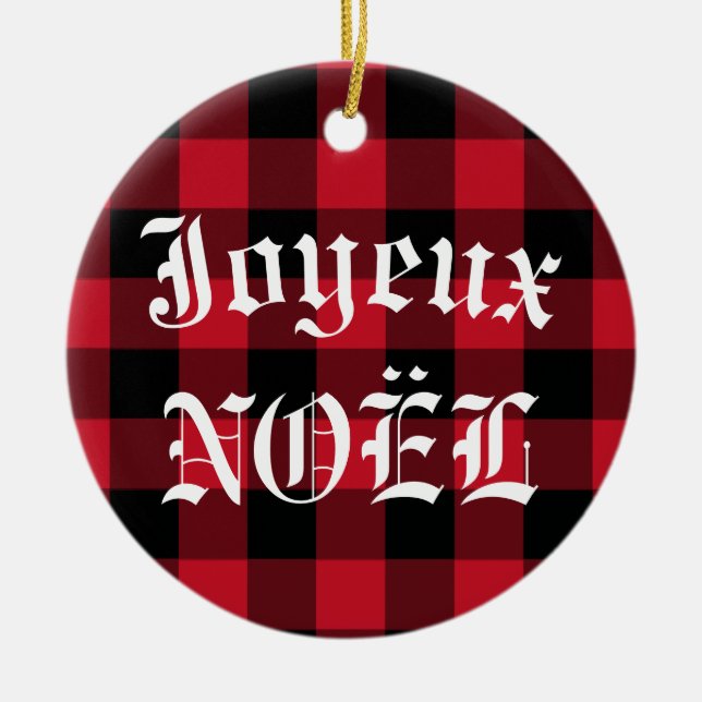 Adorno De Cerámica Joyeux Noël Red Black Buffalo Check Plaid (Frente)
