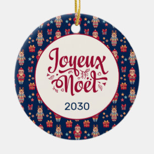 Adorno De Cerámica Joyeux Noel Retro Santa Azul