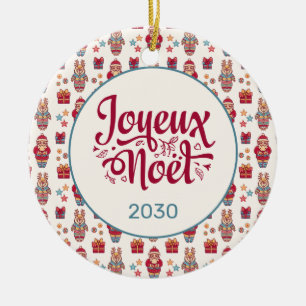 Adorno De Cerámica Joyeux Noel Retro Santa Cream