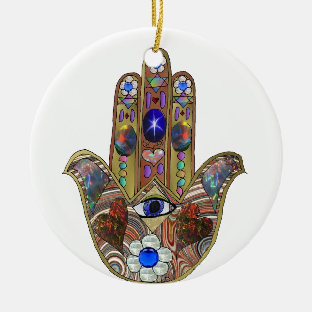 Adorno De Cerámica Judaica Hamsa Hearts Flowers Opal Art Print (Frente)
