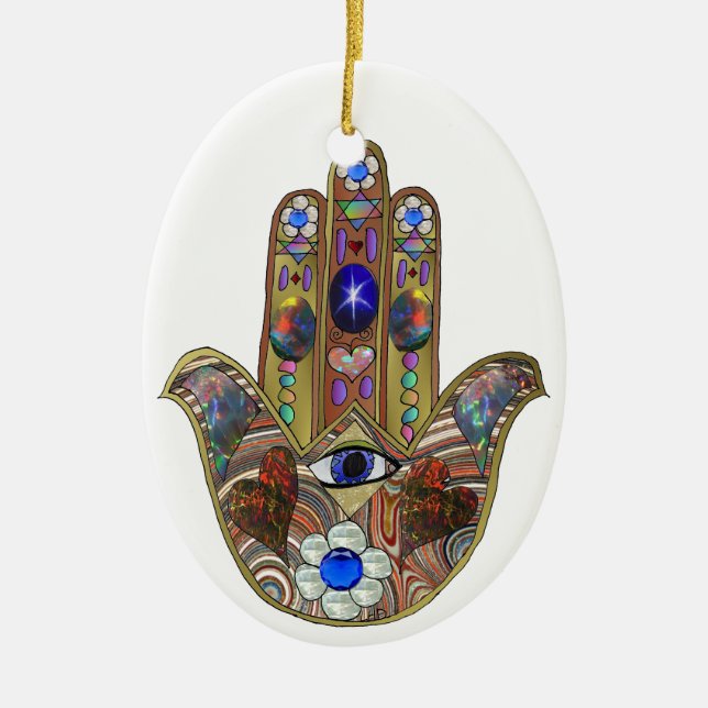 Adorno De Cerámica Judaica Hamsa Hearts Flowers Opal Art Print (Frente)