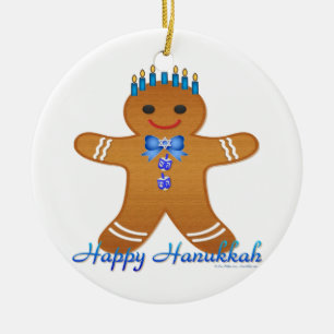 Adorno De Cerámica Judaica Hanukkah Gingerbread Man Menorah
