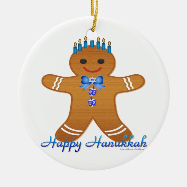 Adorno De Cerámica Judaica Hanukkah Gingerbread Man Menorah (Frente)