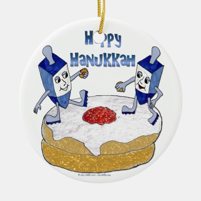 Adorno De Cerámica Judaica Happy Hanukkah Dancing Dreidels Doughnut (Frente)
