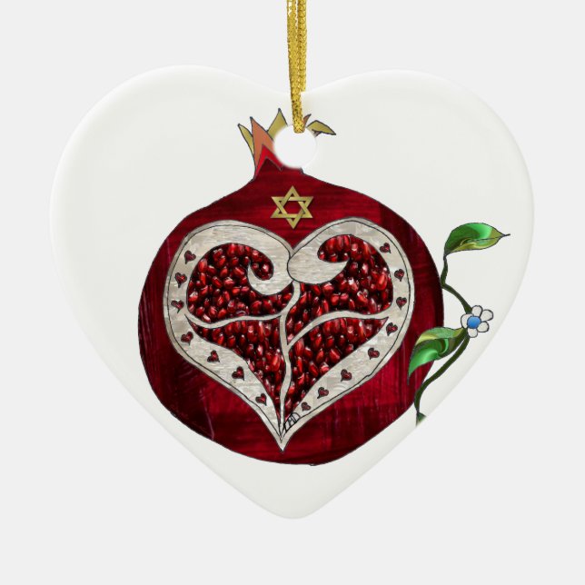 Adorno De Cerámica Judaica Pomegranate Heart Hanukkah Rosh Hashanah (Frente)