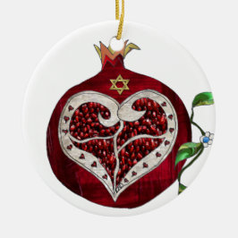Adorno De Cerámica Judaica Pomegranate Heart Hanukkah Rosh Hashanah