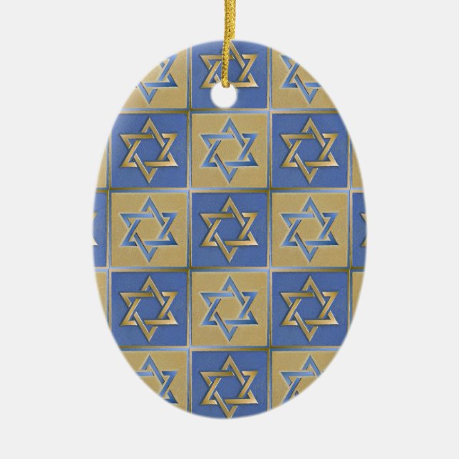 Adorno De Cerámica Judaica Star Of David Metal Gold Blue (Frente)