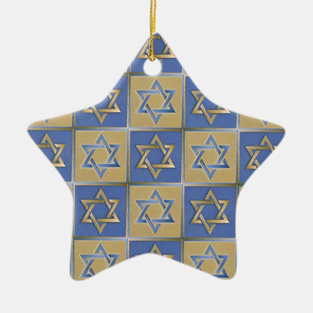 Adorno De Cerámica Judaica Star Of David Metal Gold Blue (Frente)