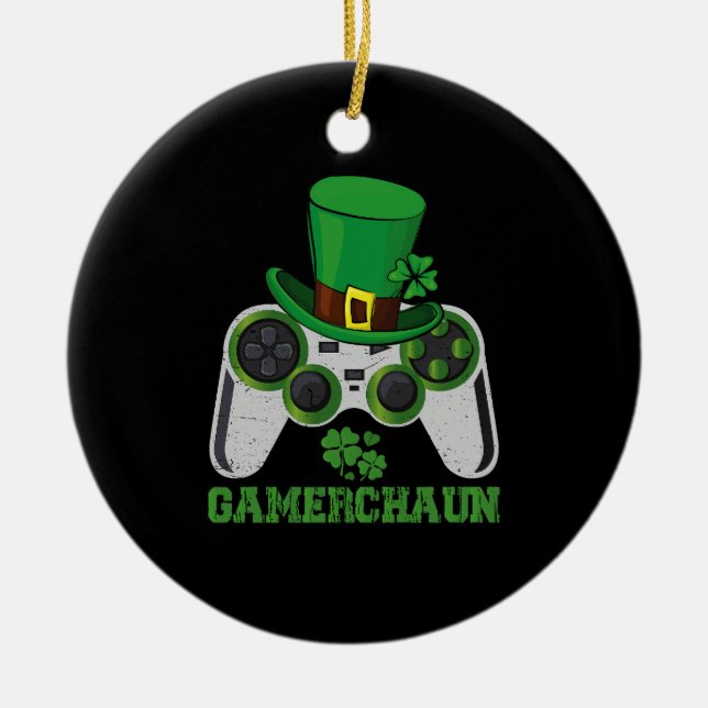 Adorno De Cerámica Juego de video Leprechaun Boys St Patricks Day Gam (Frente)