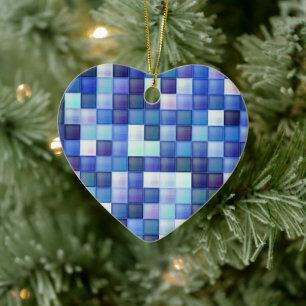 Adorno De Cerámica Juego de video Pixels Blue Square Pattern