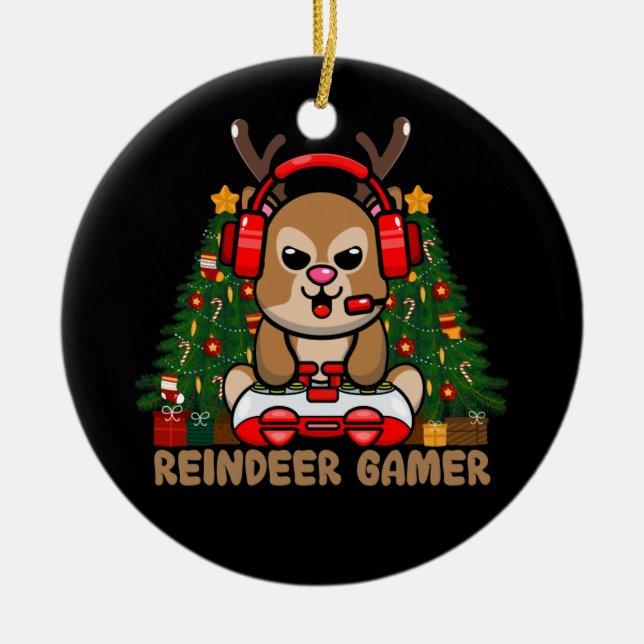 Adorno De Cerámica Juego de videojuegos de Navidades de renos Gamer (Frente)