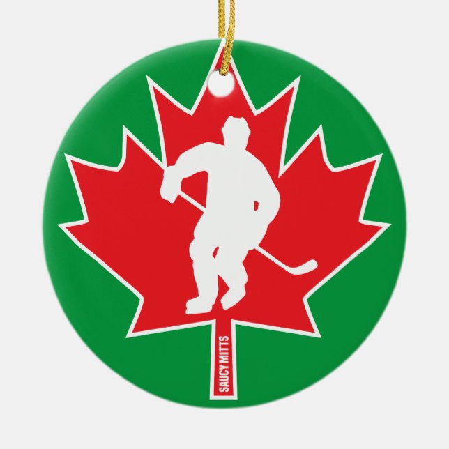Adorno De Cerámica Jugador canadiense de Hockey Maple Leaf en Canadá (Frente)