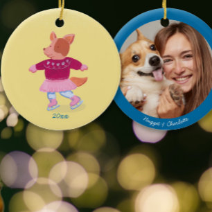 Adorno De Cerámica Jugador Corgi Hielo Patinaje Custard Foto Amarilla