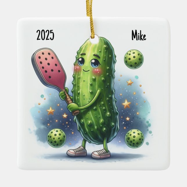 Adorno De Cerámica Jugador Cute Pickleball Personalizado (Anverso)