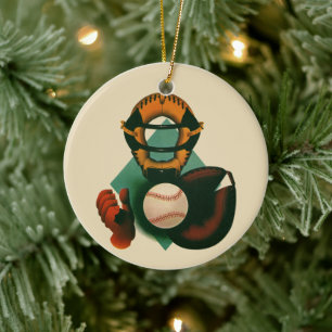 Adorno De Cerámica Jugador de béisbol deportivo vintage, catcher con