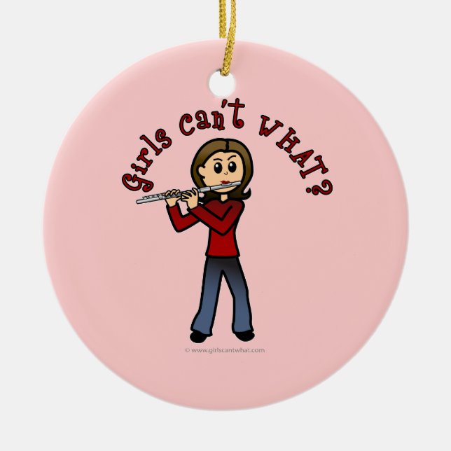 Adorno De Cerámica Jugador de flauta femenino ligero (Frente)