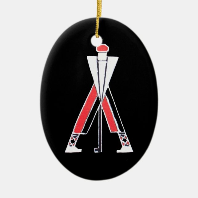ADORNO DE CERÁMICA JUGADOR DE GOLF, GOLFER BLACK, RED RUBY MONOGRAM (Frente)