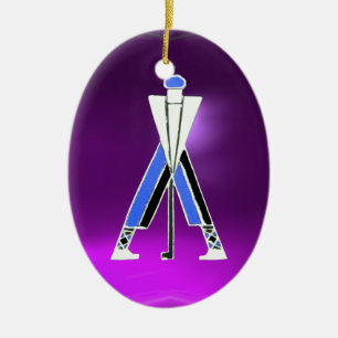 ADORNO DE CERÁMICA JUGADOR DE GOLF, GOLFER PURPLE AMETHYST MONOGRAM