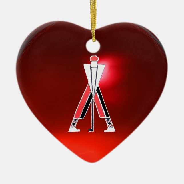ADORNO DE CERÁMICA JUGADOR DE GOLF, GOLFER RED RUBY MONOGRAM (Frente)
