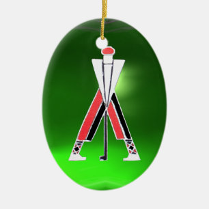 ADORNO DE CERÁMICA JUGADOR DE GOLF, GOLFER ROBY, VERDE EMERALD MONOGR