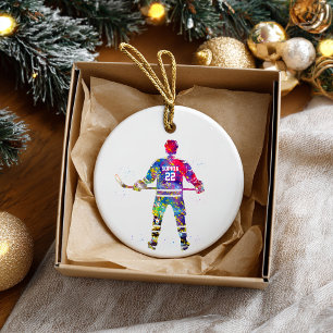 Adorno De Cerámica Jugador de Hockey Colorido