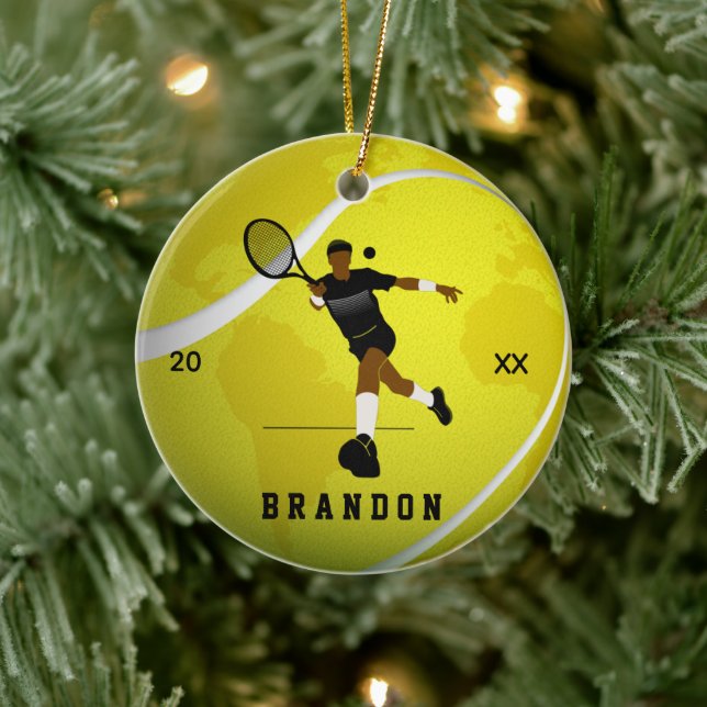 Adorno De Cerámica Jugador de tenis Ilustracion y niños nombre año (Árbol)