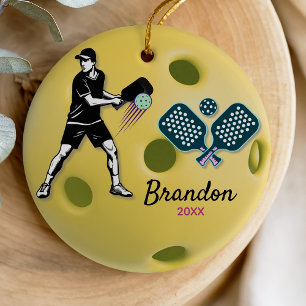 Adorno De Cerámica Jugador Retro de Pickleball Verde Atlético