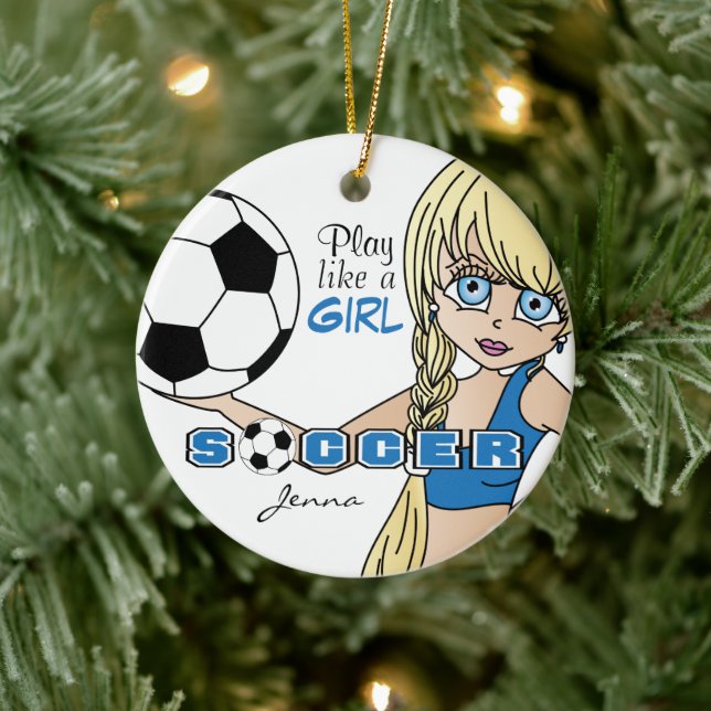 Adorno De Cerámica Jugar como un Chica | Fútbol | Azul (Árbol)