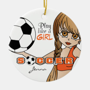 Adorno De Cerámica Jugar como un Chica   Fútbol   NARANJA
